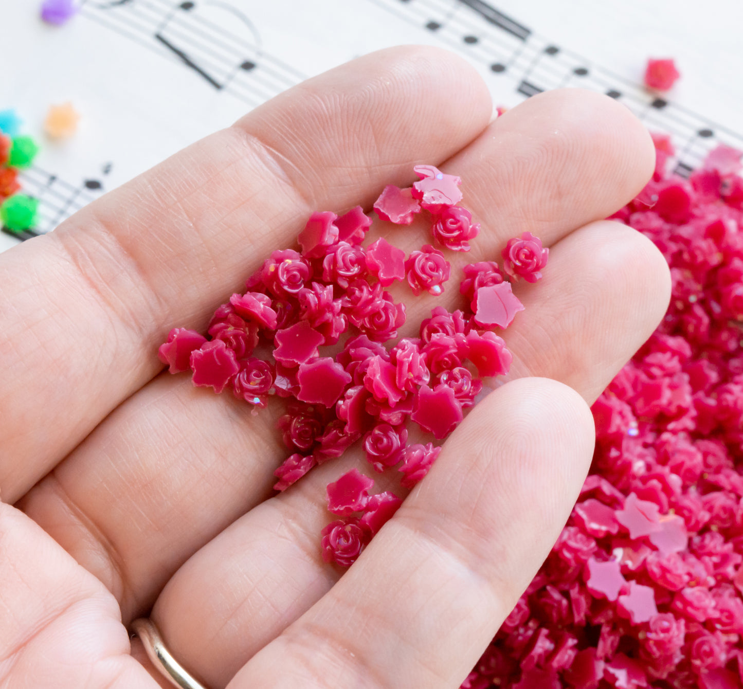 5.5mm Rose Cabochons in Colorful Resin with Glitter