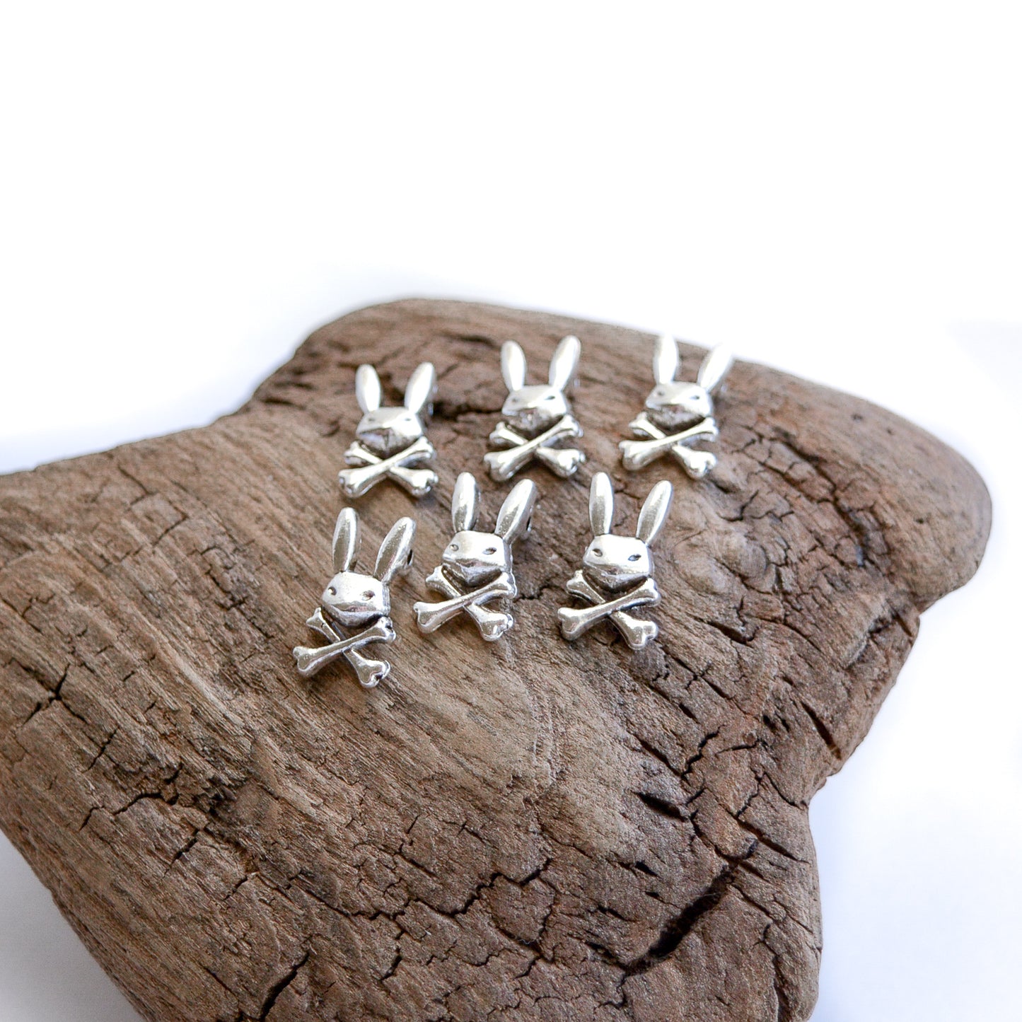 Skull and Crossbones Bunny Charms 16x8mm in Antiqued Silver Finish