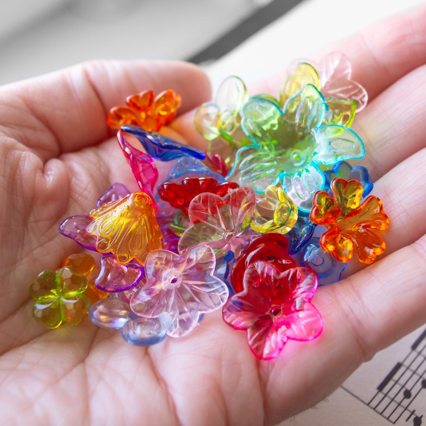 Transparent Acrylic Flower Beads in Assorted Styles and Colors