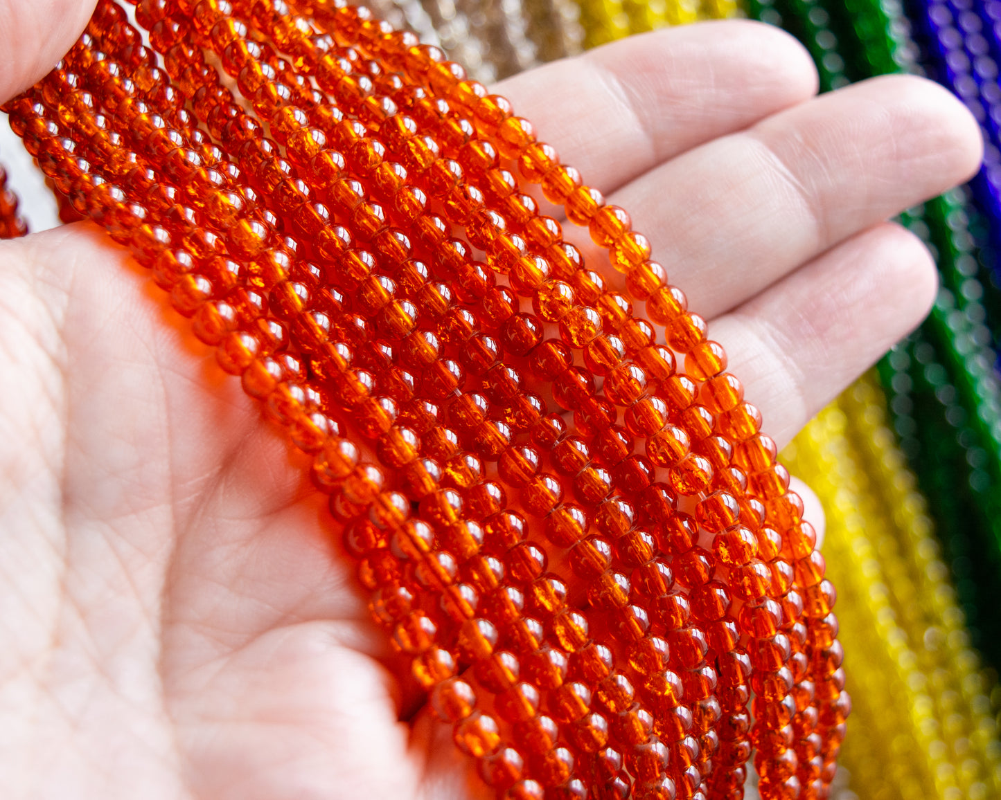 4x4.5mm Crackle Glass Beads 30" Strand, Choose Your Color