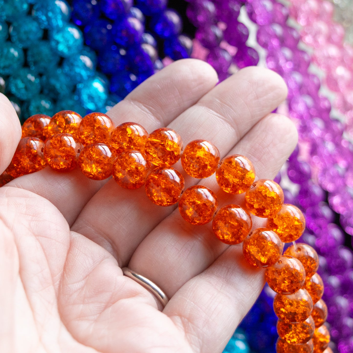 9.5x10mm Crackle Glass Beads 30" Strand, Choose Your Color