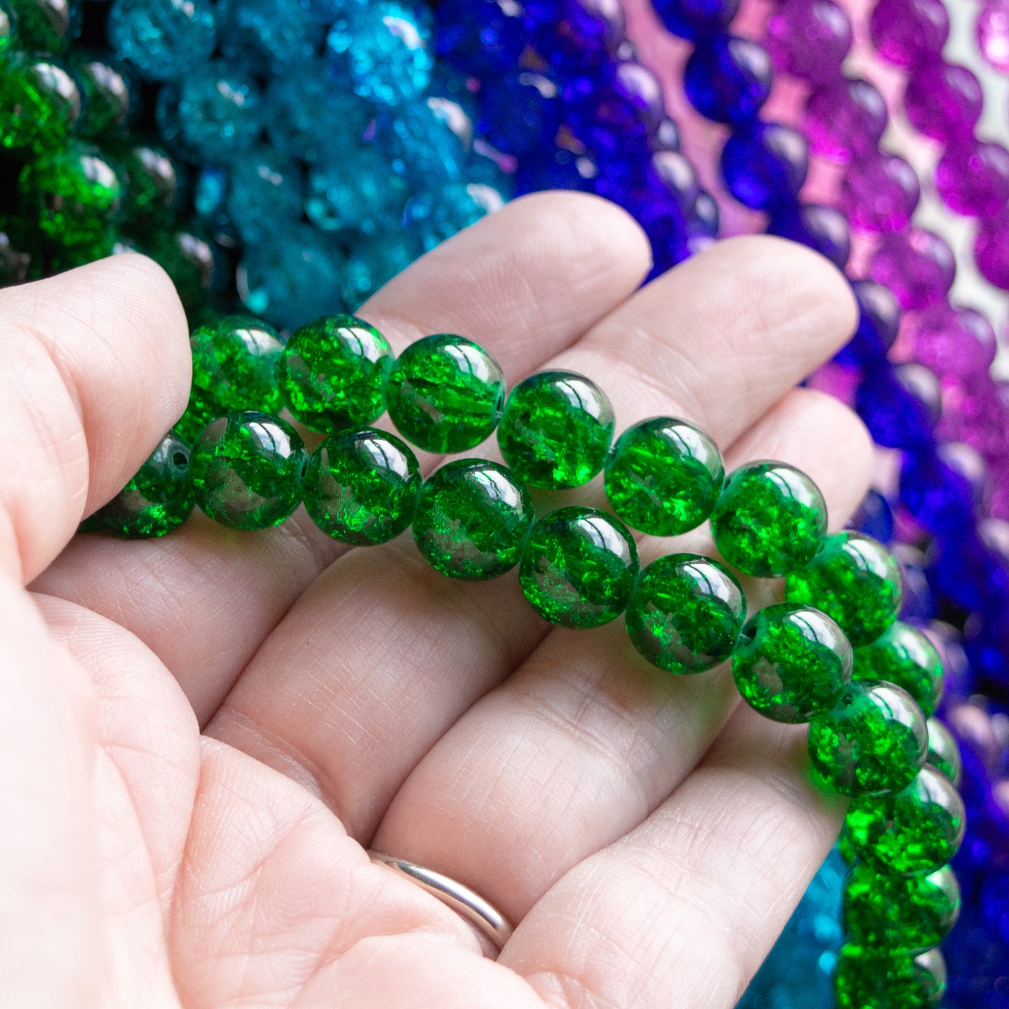 9.5x10mm Crackle Glass Beads 30" Strand, Choose Your Color