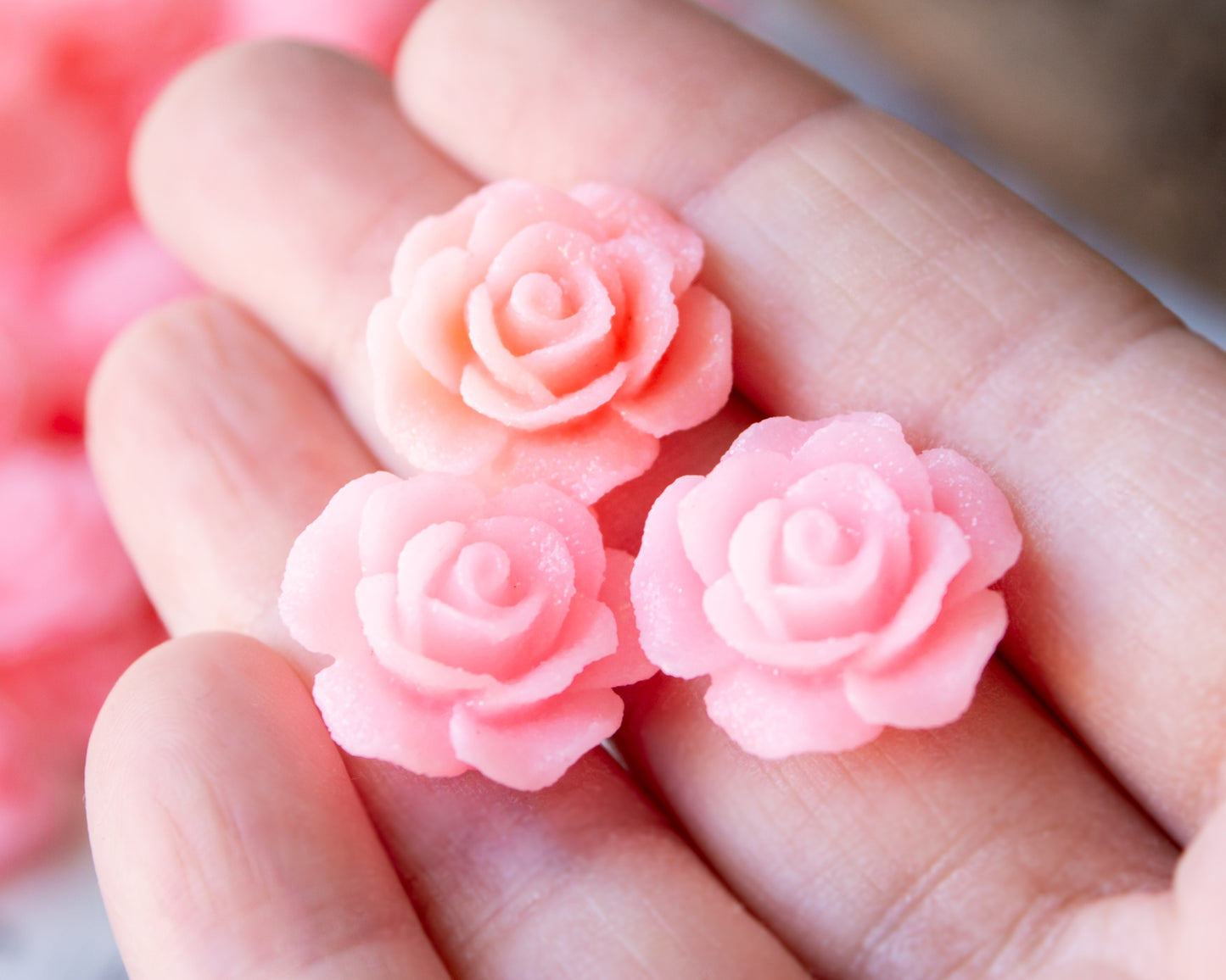 20mm Glitter Rose Cabochons in Pinks