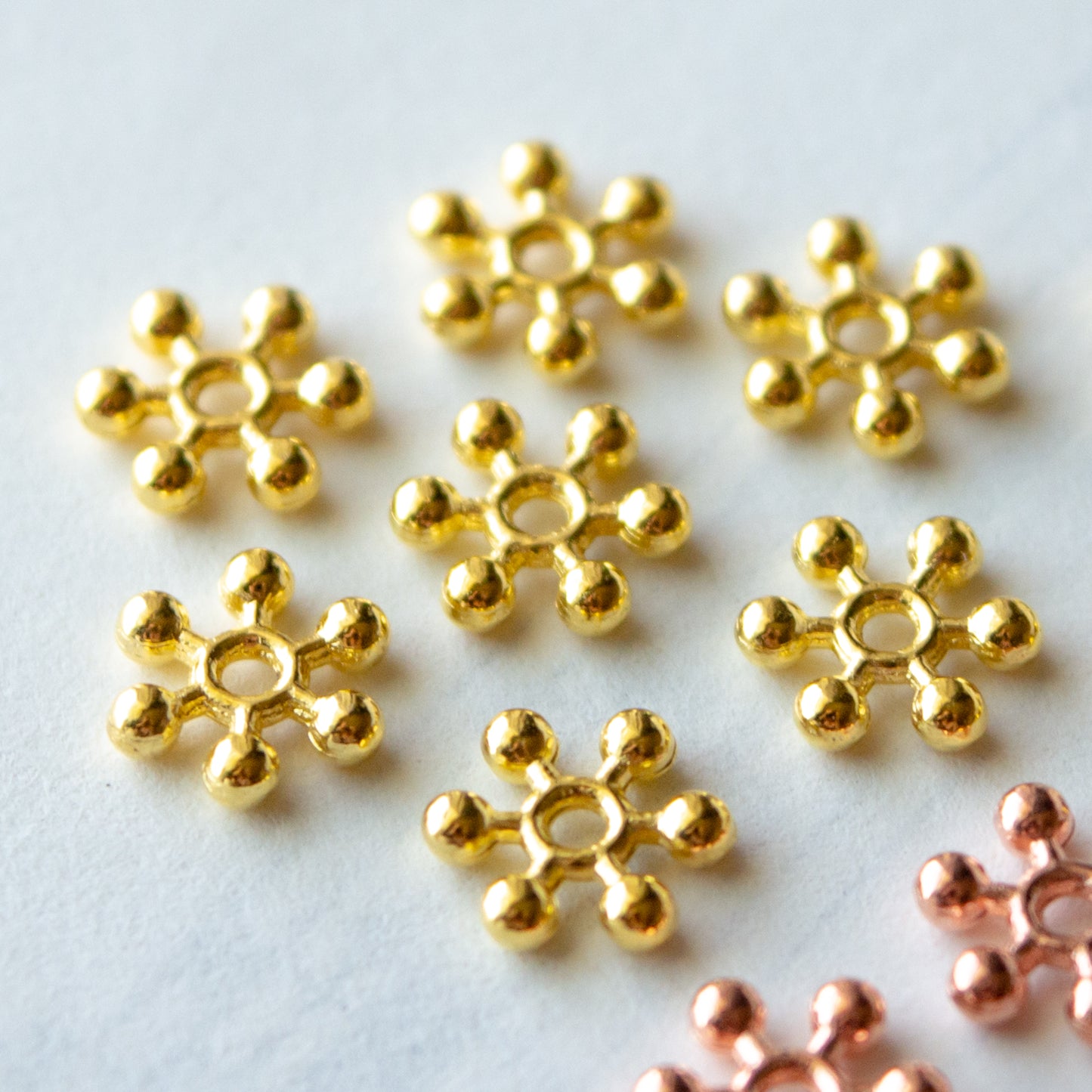 7.5mm Snowflake Spacer Beads in Multiple Colors of Metal Alloy