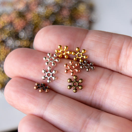 7.5mm Snowflake Spacer Beads in Multiple Colors of Metal Alloy