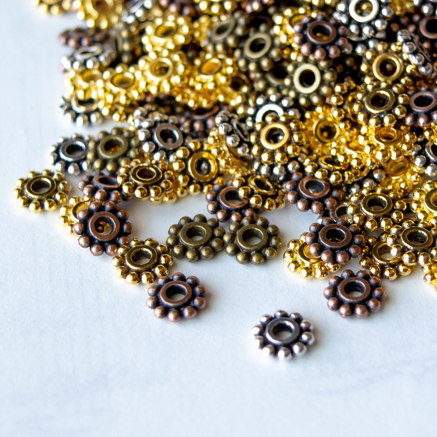 7mm Beaded Rondelle Spacer Beads in Multiple Colors of Metal Alloy