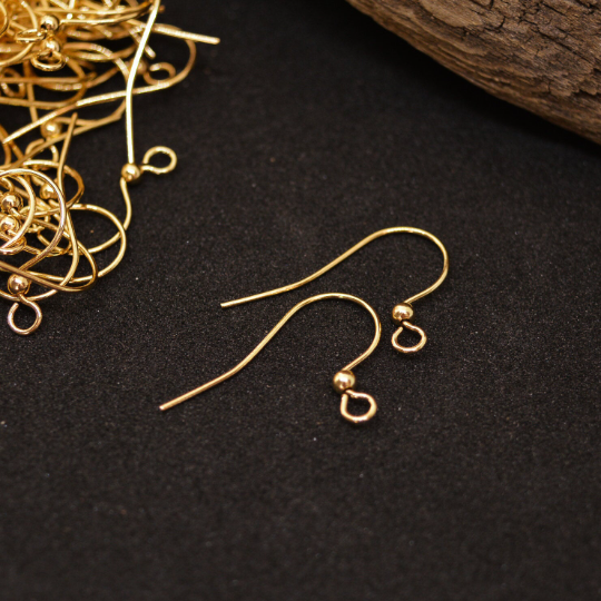 17mm Earring Wires with 2mm Bead Detail and Open Loop, Silver or Gold Plated