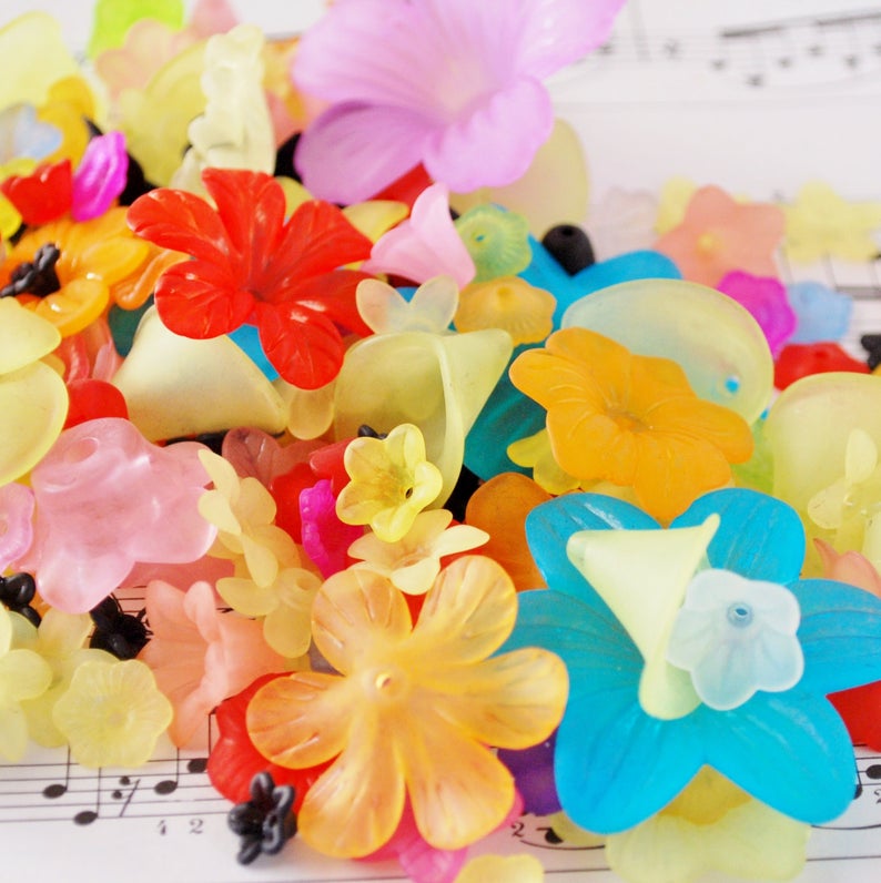 Assorted Frosted Acrylic Flower Beads, Mixed Colorful Lightweight Beads