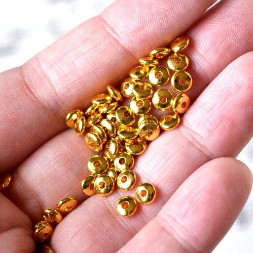 5x2mm Brass Rondelle Spacer Beads with Shiny Gold Finish, 50pc