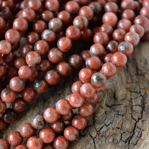 4mm Red Sesame Jasper Beads, Natural Undyed Gemstones 15" Strand