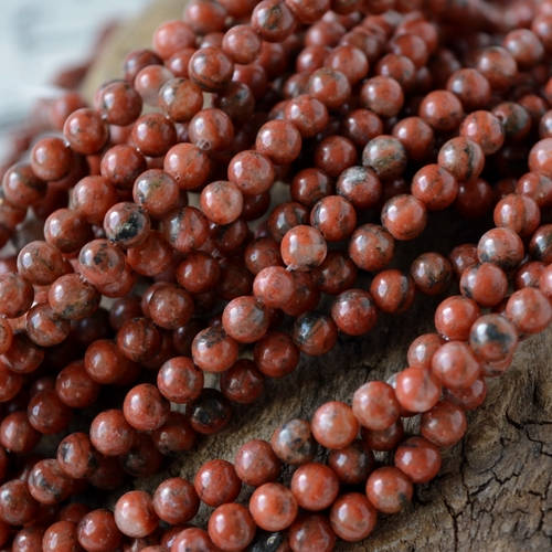 4mm Red Sesame Jasper Beads, Natural Undyed Gemstones 15" Strand
