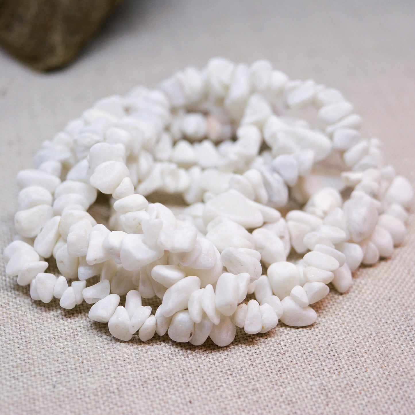 White Marble Beads, Natural with Matte Finish 34" Strand