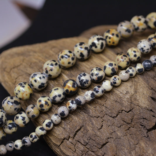 Dalmatian Jasper Beads, Choose 4mm, 6mm, or 8mm 15" Strand