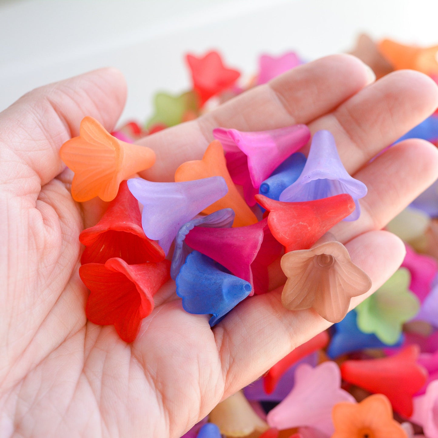 22x22mm Trumpet Flower Beads in Colorful Frosted Acrylic