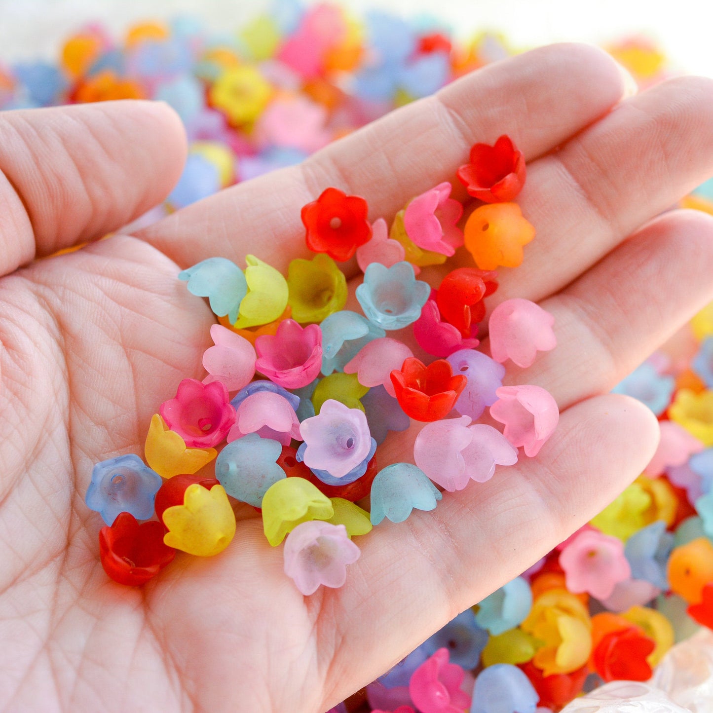 7x10mm Bell Flower Beads in Frosted Acrylic, Two Color Mixes Available