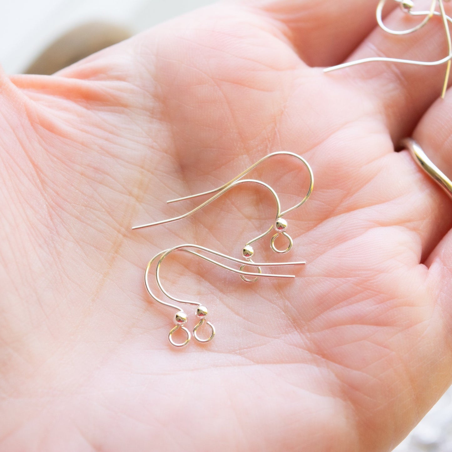 17mm Earring Wires with 2mm Bead Detail and Open Loop, Silver or Gold Plated