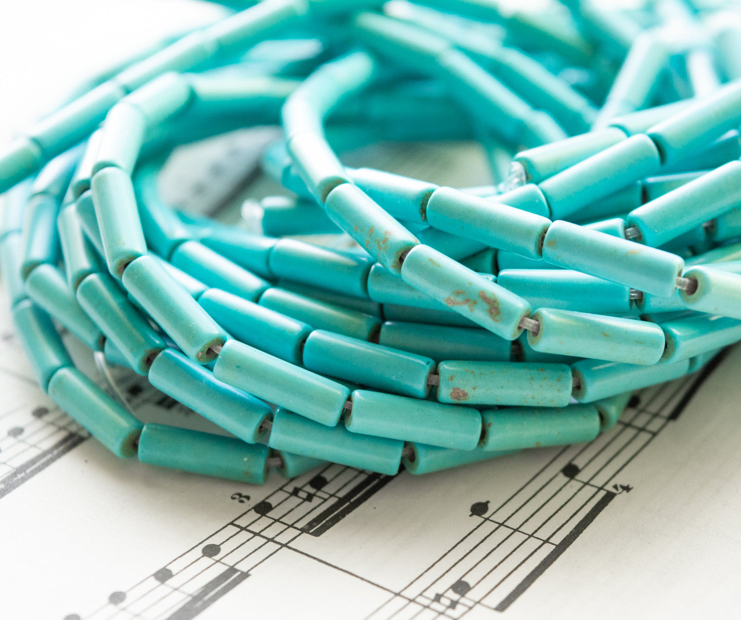 13x4mm Tube Shaped Beads in Turquoise color Dyed Magnesite