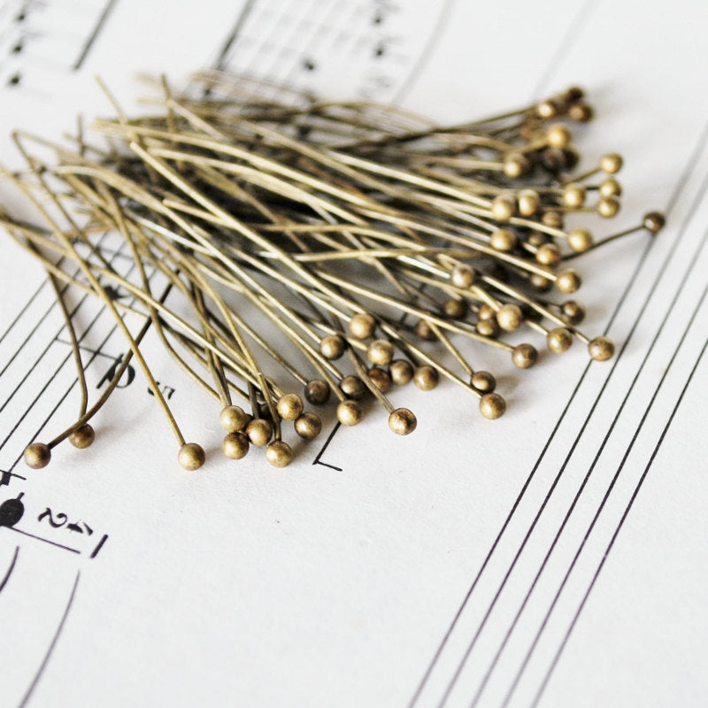 Ball Headpins in Gold, Silver, Gunmetal, Antiqued Bronze or Antiqued Copper
