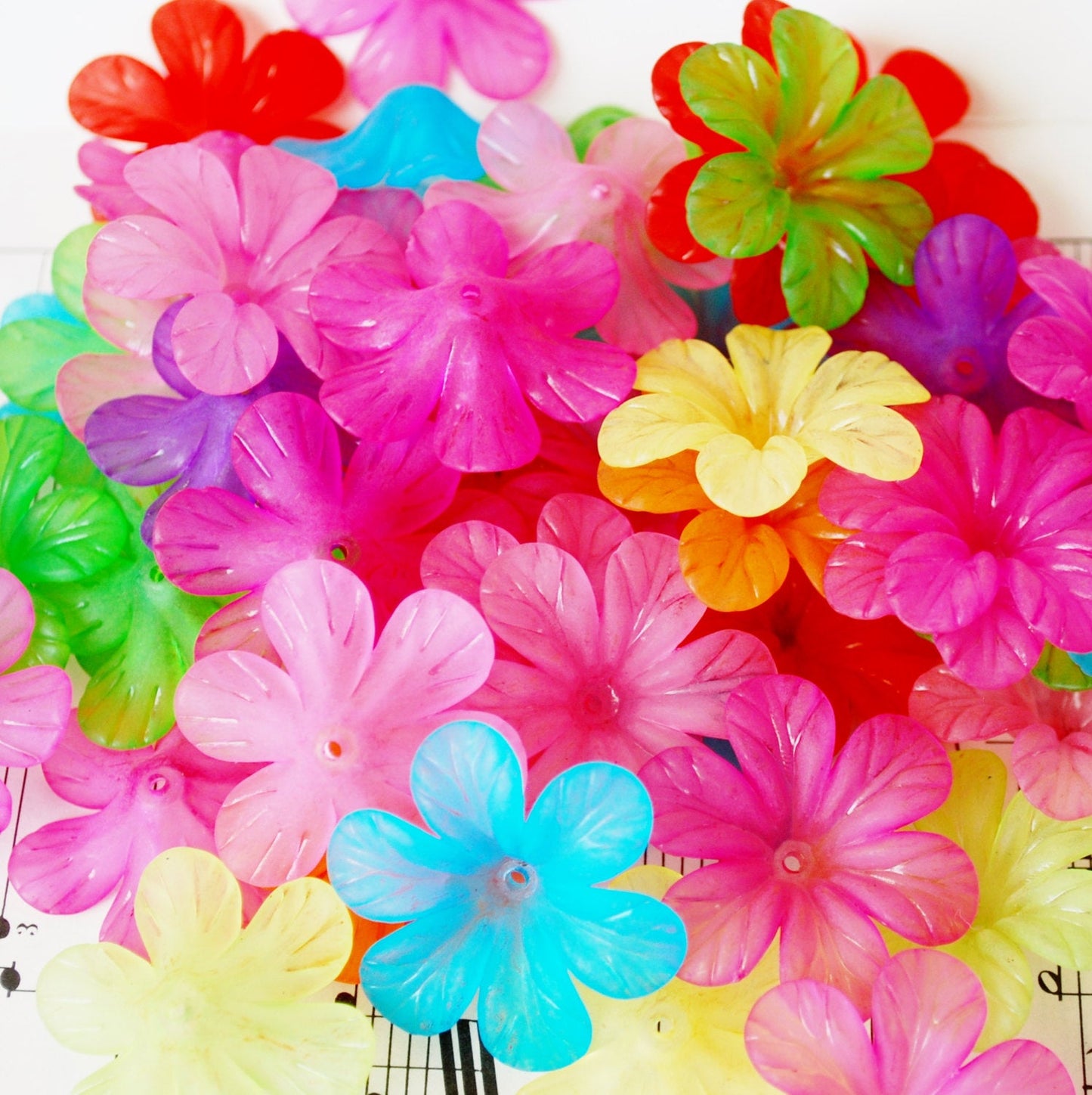 10x32mm Tropical Flower Beads in Colorful Frosted Acrylic