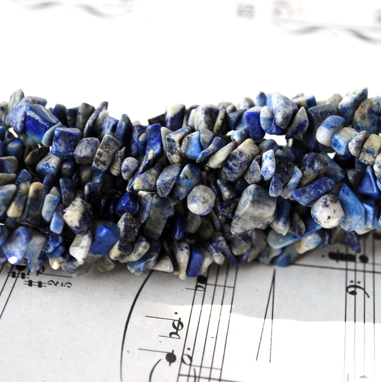35" Lapis Chip Beads, Denim Lapis Lazuli Medium Small Polished Chips and Nuggets in Blue White and Grey, Gemstone Bulk Lot for Jewelrymaking