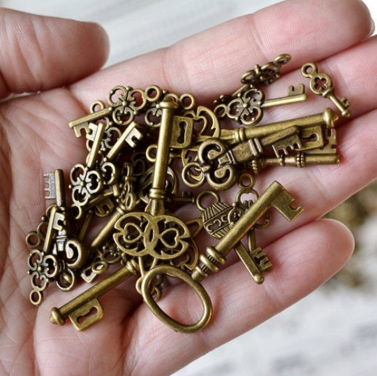 Assorted Key Charms and Pendants in Antiqued Bronze Finish