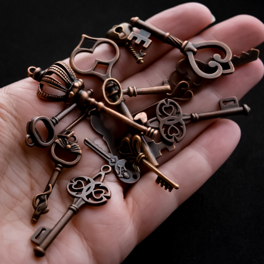 Assorted Key Charms and Pendants in Antiqued Copper Finish