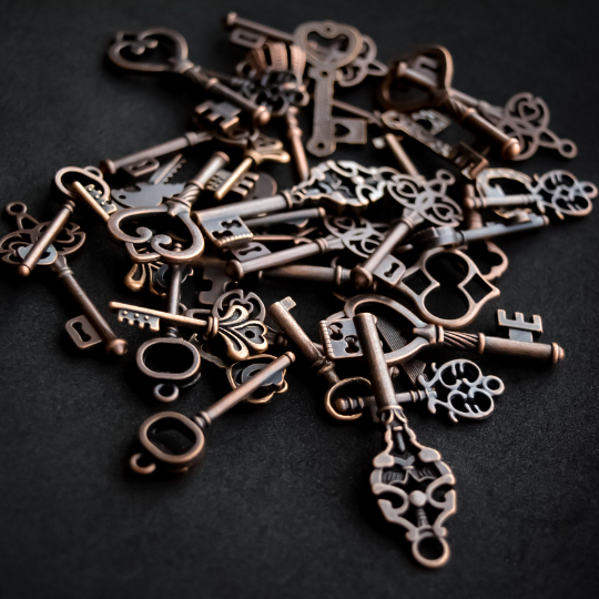 Assorted Key Charms and Pendants in Antiqued Copper Finish