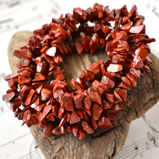 Red Jasper Natural Gemstone Chip Beads, 34" or 16" Strand