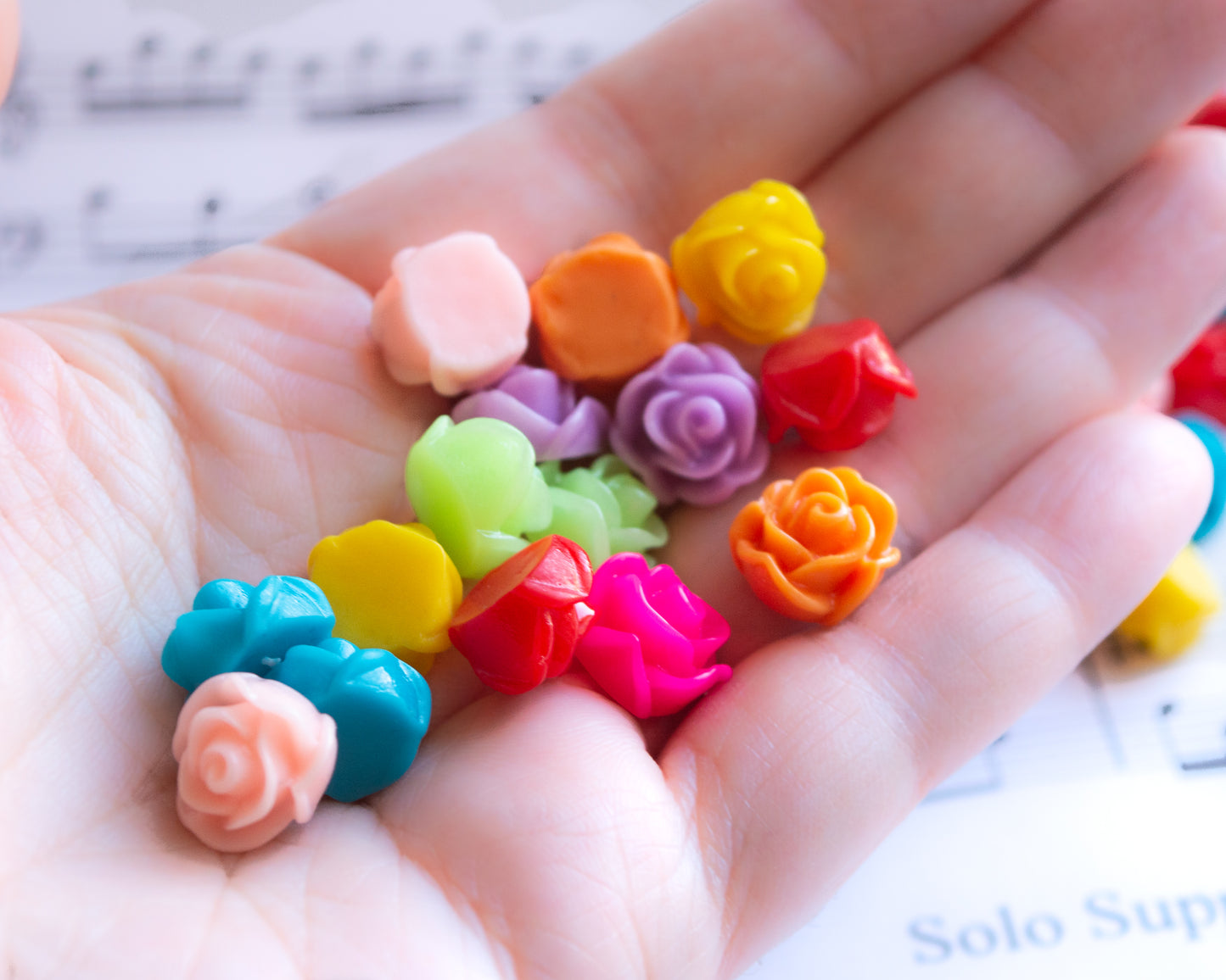 12mm Rose Cabochons in Colorful Resin, 8mm Thick